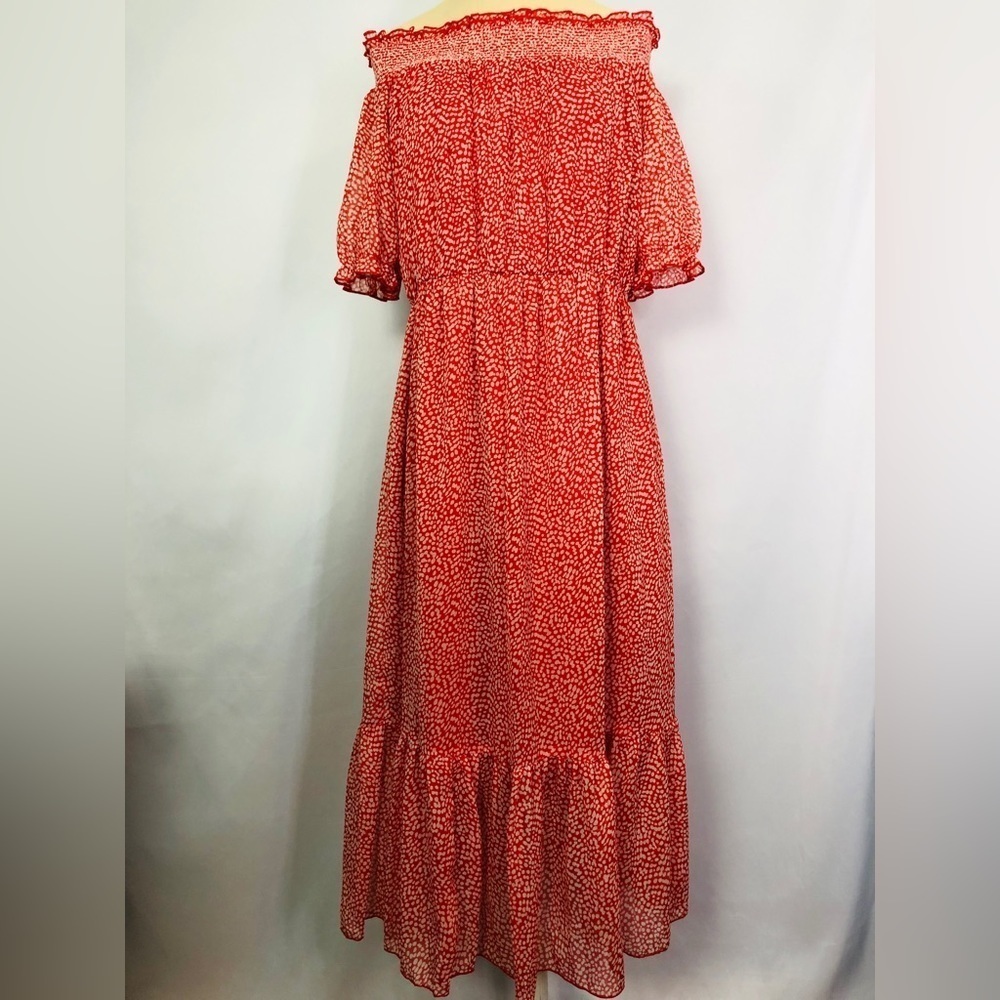 Papaya Ladies Red White Dots Off Shoulder Lined Lightweight Dress Size 12